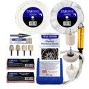 Chrome Metal Polishing Kit with white stitched and soft buffing wheels, compounds, mandrels, mops and flexi shaft