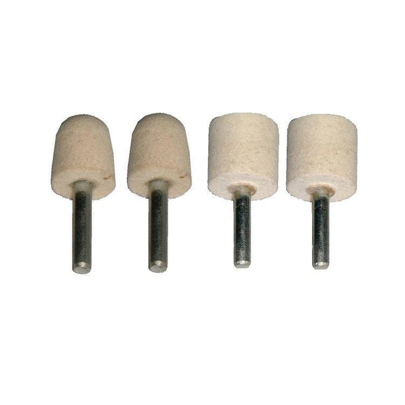 Drill Chrome Metal Polishing Kit with four beige cylindrical felt polishing wheels and metal shanks