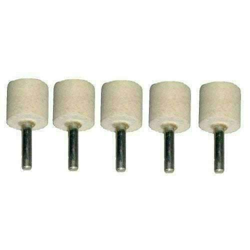 Drill Steel And Stainless Steel polishing kit with five cream cylindrical felt buffs and metal arbors