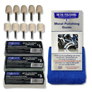 Drill Steel And Stainless Steel polishing kit with mounted felt cones, polishing compounds, guide and blue cloth
