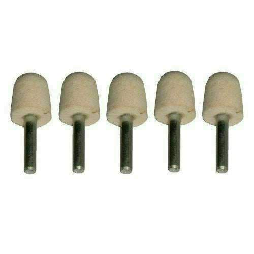 Drill Steel And Stainless Steel mounted felt polishing buffs with beige cylindrical heads and dark metal arbors