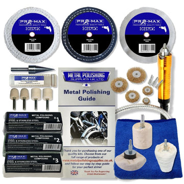 Drill Steel And Stainless Steel polishing kit with buffing wheels, compounds, flexi-drive shaft and accessories