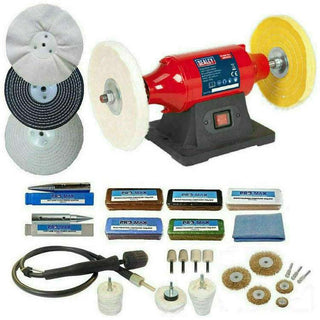 Bench Polisher Sealey 8" 550W With Pro-Max 8" Deluxe Metal Polishing Kit