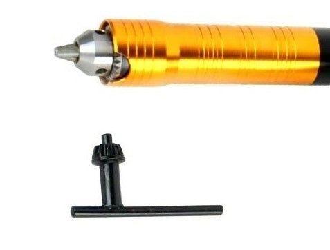 Flexi Drive Shaft with orange aluminium hand grip, silver chuck, and black T-handle key