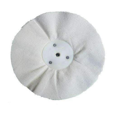 G Loose Fold white cotton metal polishing buffing wheel with soft pleated folds and central bore