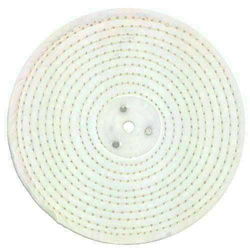 Jewellery Polishing Machine buffing wheel with white stitched cotton layers and central mounting hub