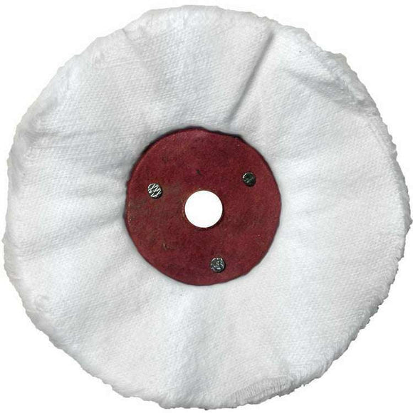 Jewellery Polishing WDR white cotton loose fold buffing wheel with red centre plate and central bore