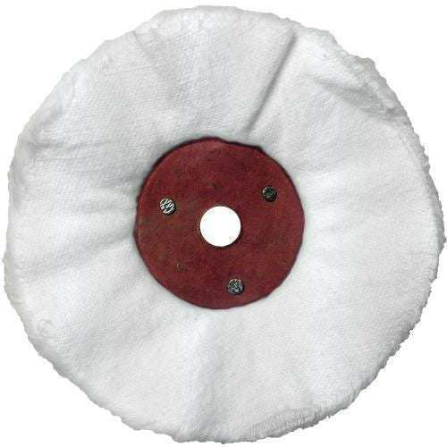 Jewellery Polishing white cotton loose fold buffing wheel with red centre hub and circular bore