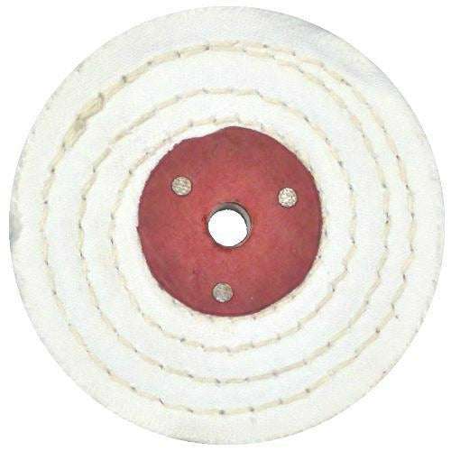 Jewellery Polishing white cotton stitched buffing wheel with layered fabric and central mounting hole