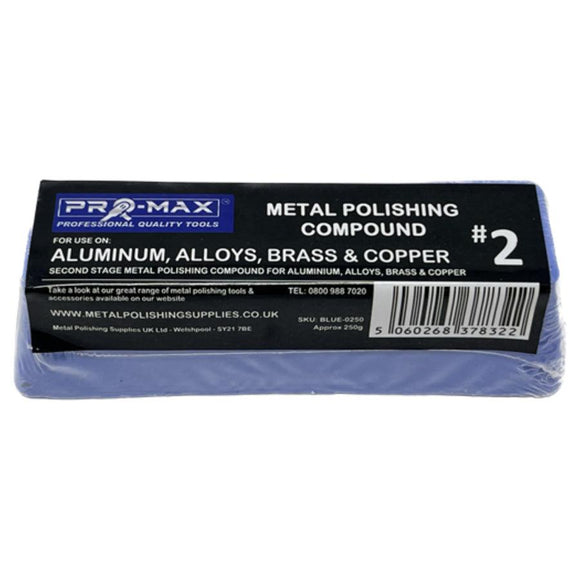Metal Polishing Compound blue bar for aluminium, alloys, brass and copper, wrapped with Pro-Max label and number 2