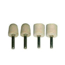 metal polishing kit with four cream-colored mounted felt polishing wheels, featuring cylindrical and tapered heads on metal shanks