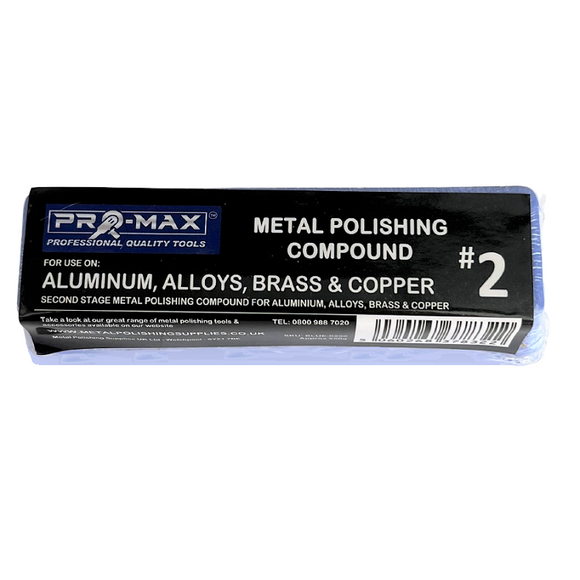 Pro-Max 100g Aluminium Alloy Brass Copper Metal Polishing Compound in a black wrapped rectangular bar labelled stage 2