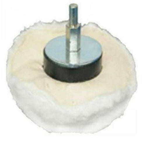 Pro-Max 110mm Dome white cotton polishing buffing wheel with a metal centre and mounted shaft