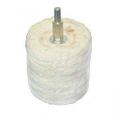 Pro-Max 38mm Cylinder white soft cotton polishing buffing wheel with a central metal arbor