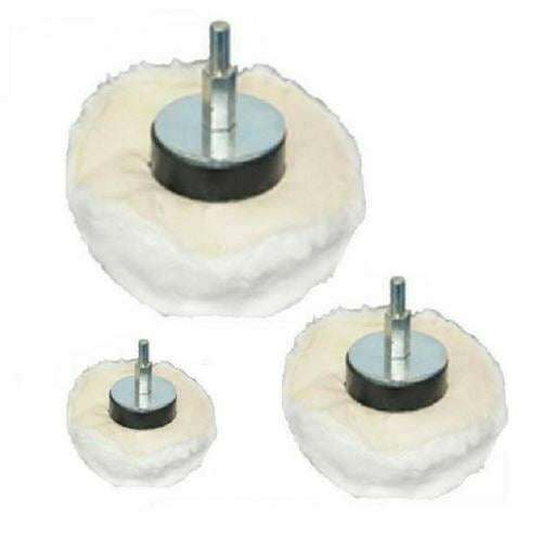 Pro-Max 3pc Dome white soft cotton polishing wheels with metal hubs and 6mm mounted shafts