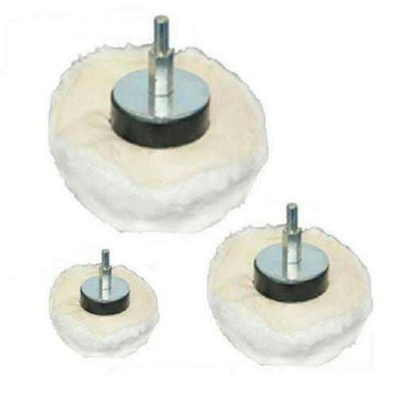 Pro-Max 3pc Dome white soft cotton polishing wheels with metal hubs and 6mm mounted shafts