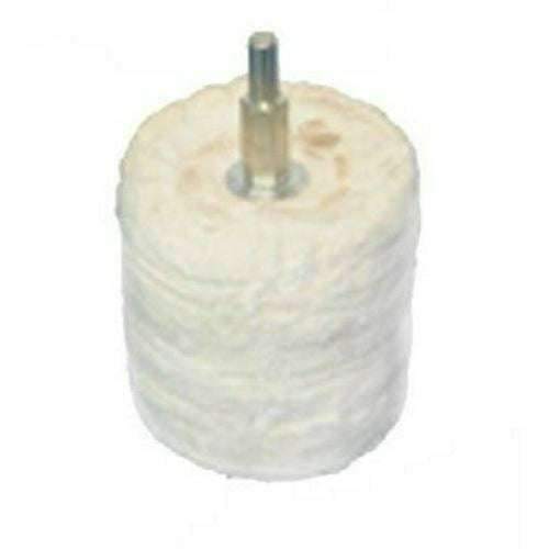 Pro-Max 60mm Cylinder white soft cotton polishing buffing wheel with a central metal arbor