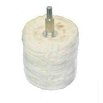 Pro-Max 60mm Cylinder white soft cotton polishing buffing wheel with a central metal arbor
