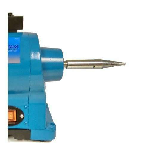 Pro-Max Bench Grinder blue metal polishing adapter with polished steel tapered right-hand spindle