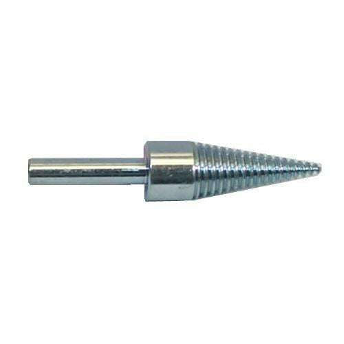 Pro-Max Bench Grinder metal polishing adapter, silver metal with threaded tapered mandrel and cylindrical spindle