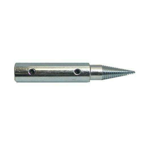 Pro-Max Bench Grinder right hand spindle adapter in silver metal with cylindrical body, holes and tapered threaded mandrel