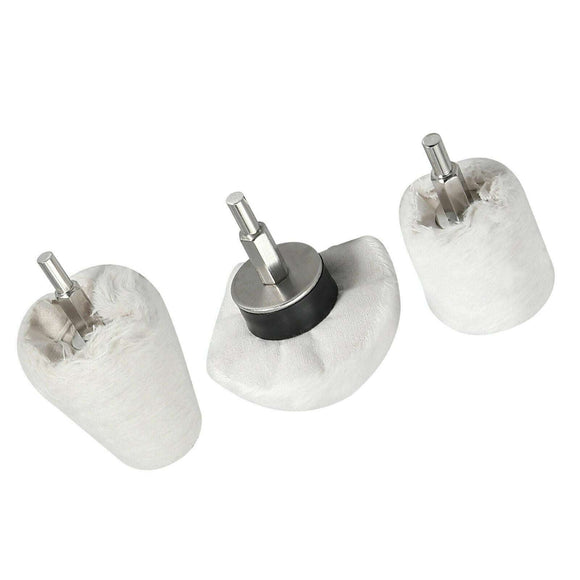 Pro-Max Bench Grinder polishing buffs, white cotton material with metal mandrel shafts for finishing