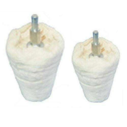 Pro-Max Goblet polishing set with two white cotton goblet buffing wheels and metal drill shafts