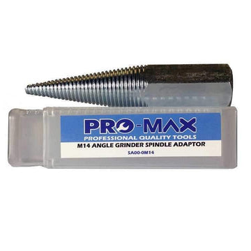 Pro-Max M14 metal spindle adapter, silver tapered threaded shaft with hexagonal end for angle grinders