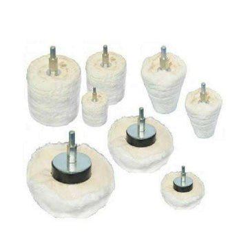 Pro-Max Metal Polishing 8-piece set of white cotton cylinder, dome and goblet mounted buffing wheels