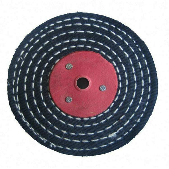 Pro-Max metal polishing wheel with dark stitched fabric layers and red centre hub with 5mm bore