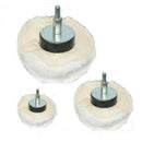 Pro-Max Metal Polishing white cotton buffing wheels with metal arbors in three sizes