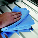 Pro-Max Microfibre Cloths in blue, textured microfibre fabric, folded into a thick stack for cleaning