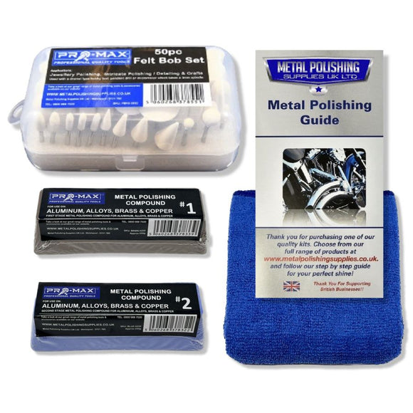 Rotary Multi Hobby Tool 53-piece felt bob polishing kit with aluminium case, compounds, guide and blue cloth
