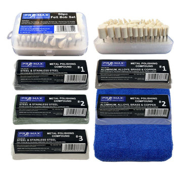 Rotary Multi Hobby Tool 56-piece felt polishing kit with white felt bobs, compounds and blue microfibre cloth