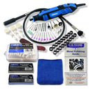Rotary Multi Hobby Tool in blue and black with flexi shaft, accessories, felt bobs, polishing compounds and cloth