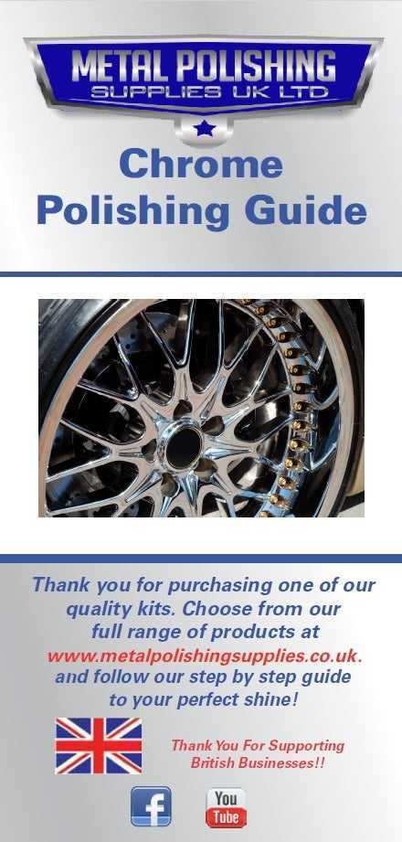 Rotary Multi Hobby Tool chrome polishing guide showing a polished multi-spoke alloy wheel and Metal Polishing Supplies branding