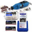 Rotary Multi Hobby Tool in blue and black with chrome polishing kit, felt bobs, compounds and storage case