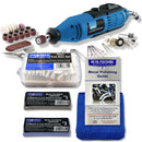 Rotary Multi Hobby Tool in blue with 57-piece accessories, felt bobs, polishing compounds, guide and microfibre cloth