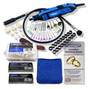 Rotary Multi Hobby Tool in blue and black with flexi shaft, polishing accessories, felt bobs, compounds and storage cases