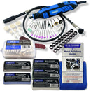 Rotary Multi Hobby Tool in blue with flexi shaft, assorted accessories, felt bobs, polishing compounds and storage cases