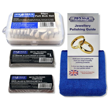 Rotary Multi Hobby Tool felt bob polishing kit with white felt heads, metal compounds, jewellery guide and blue cloth
