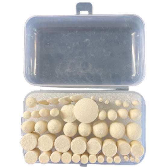 Rotary Multi Hobby Tool polishing kit with assorted cream felt bobs in cylindrical, conical and round shapes