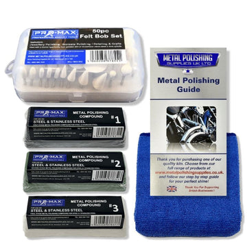 Rotary Multi Hobby Tool 54-piece felt bob polishing kit with metal compounds, guide and blue microfibre cloth