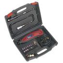Sealey 135W Rotary Hobby Tool with red and black body, flexi-drive shaft and assorted accessories in case