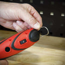 Sealey 135W Rotary Hobby Tool in red and black plastic with variable speed dial and metal hanging loop