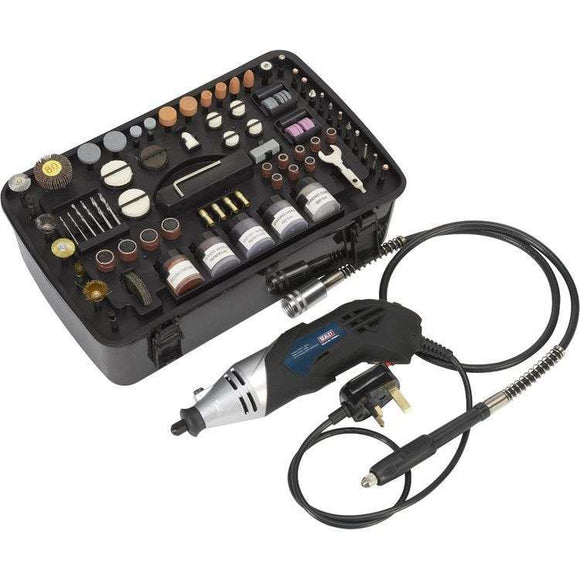 Sealey 170W Rotary Hobby Tool with black rotary handpiece, flexible shaft and 219-piece accessory kit