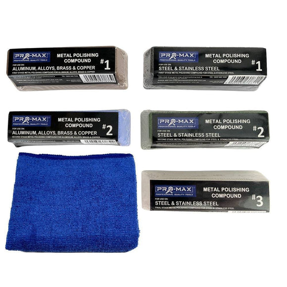 Sealey 6" 370W Bench Grinder polishing kit with blue microfibre cloth and five coloured metal polishing compounds