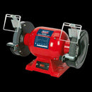 Sealey 6" 370W Bench Grinder with red metal housing, twin grinding wheels, tool rests and eye shields