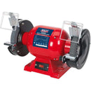 Sealey 6" 370W Bench Grinder in red metal housing with twin grinding wheels, guards and adjustable tool rests