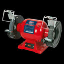 Sealey 6" 370W bench grinder with red steel housing, twin grinding wheels, guards and adjustable eye shields
